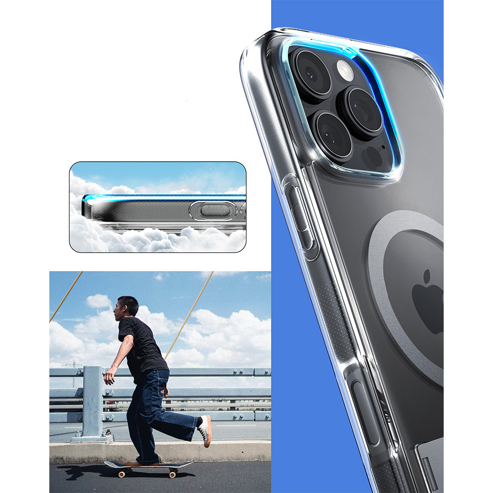 Handyhülle für iPhone 16 Pro, Spigen Caseology Capella Mag Kickstand mit MagSafe, Transparent-Grau