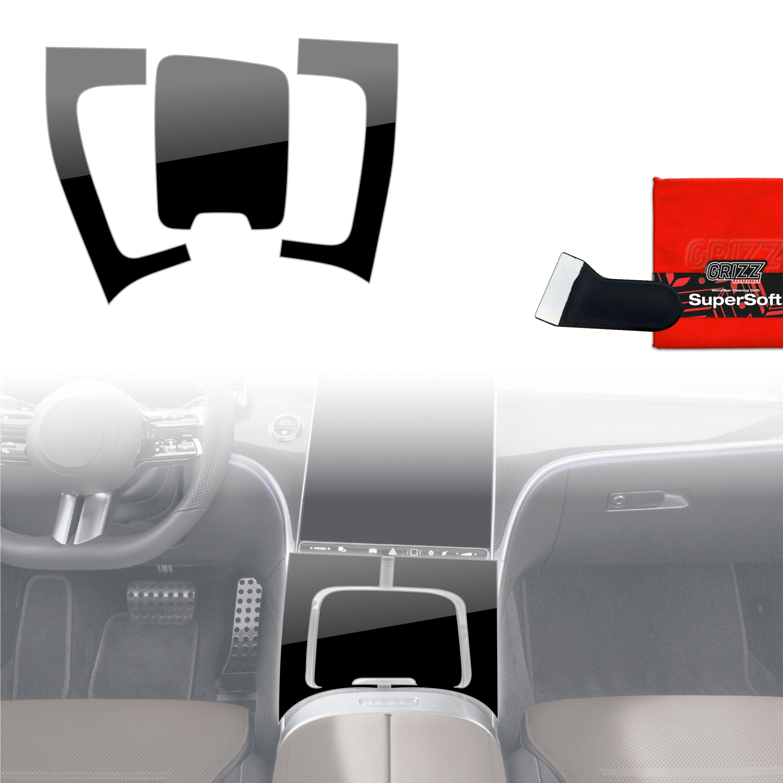 3in1 Schutzfolien Grizz Protector für Mittelkonsole - Mercedes C Klasse W206 (2021-2026) Schwarz Glanz