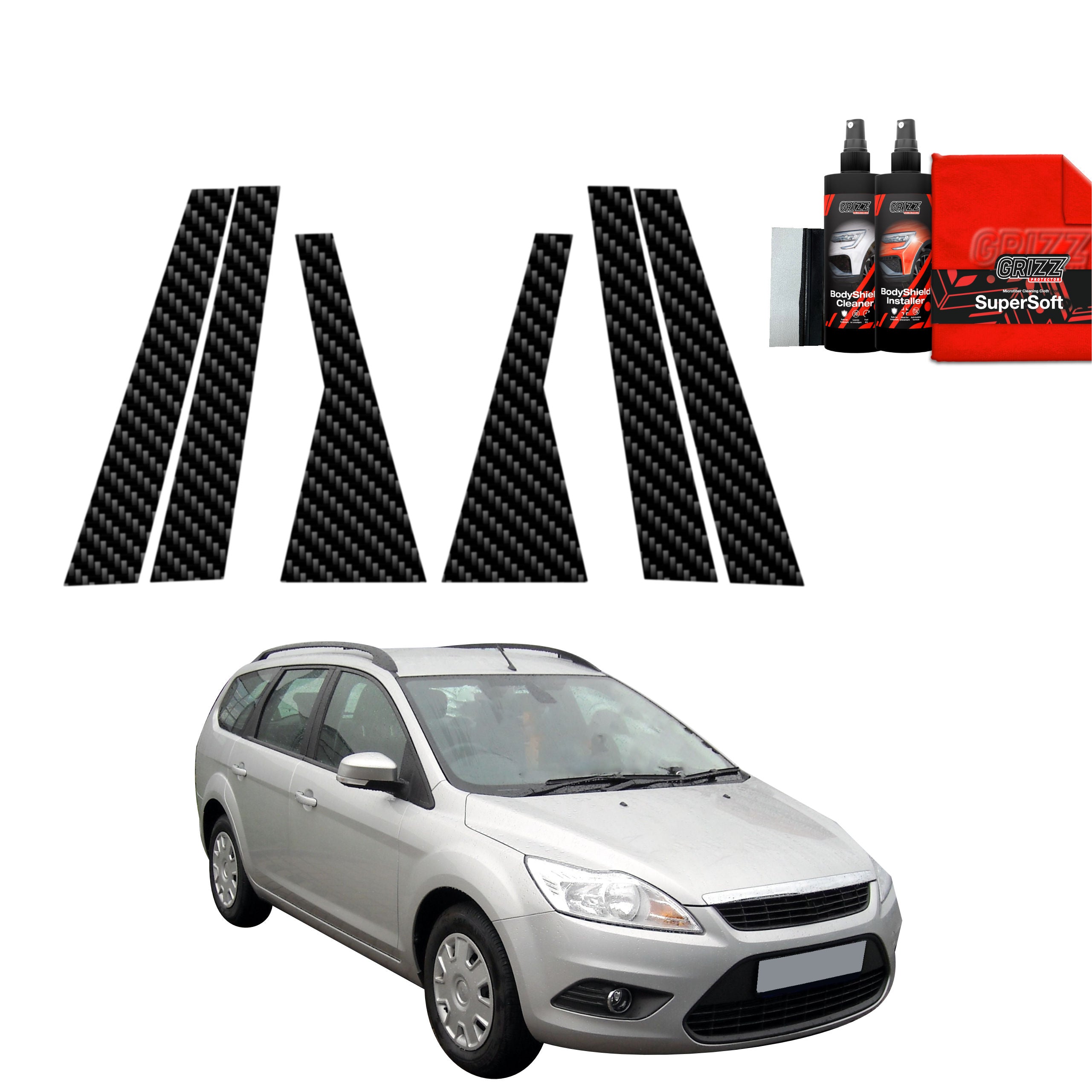 6in1 Kohlenstoff Schutzfolie Grizz Protector für B-C-Säule - Ford Focus Mk2 Kombi Facelifting (2007-2011)
