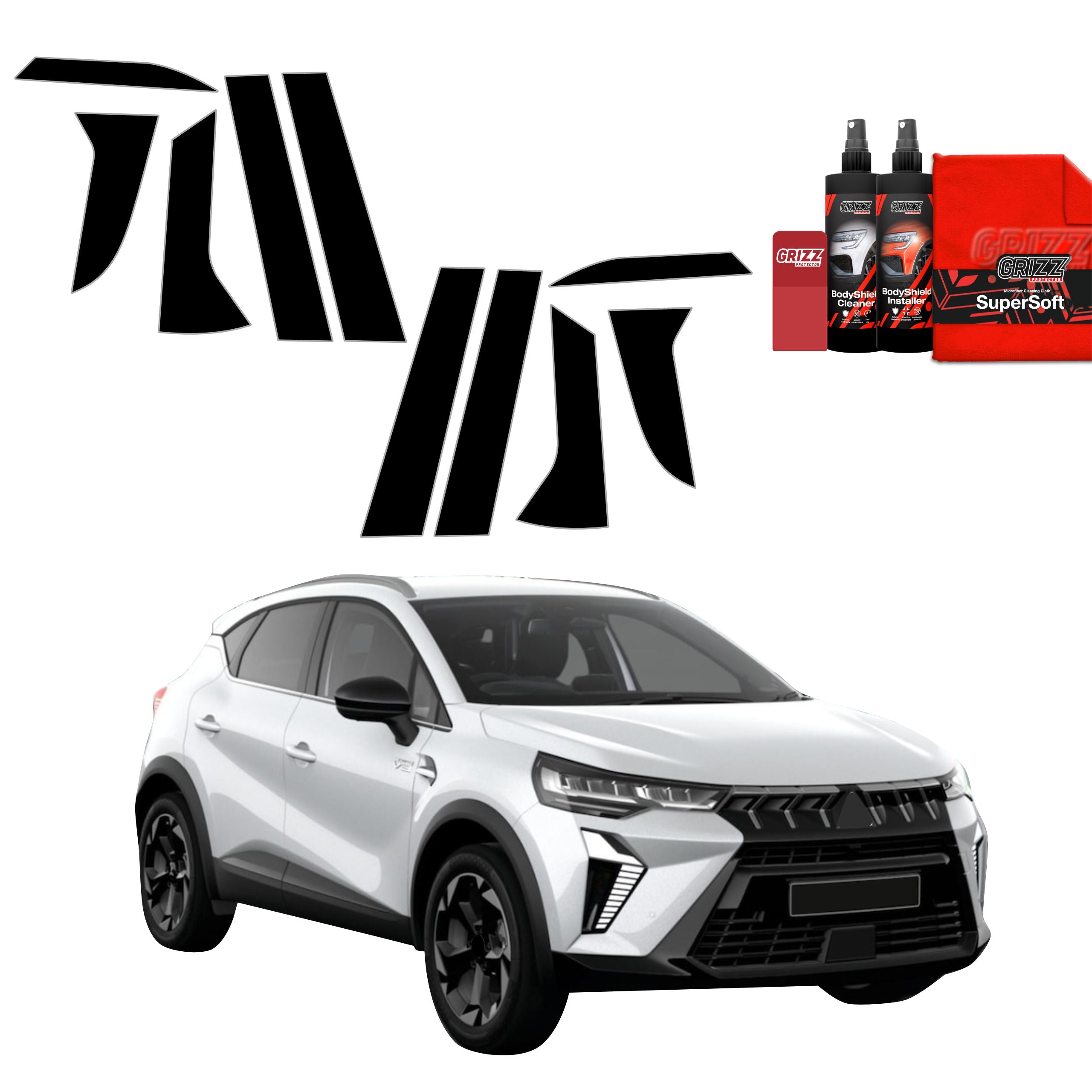 10in1 Schwarze Grizz Protector schutzfolie für B-C-Säule - Mitsubishi ASX Facelift (2024-2026)