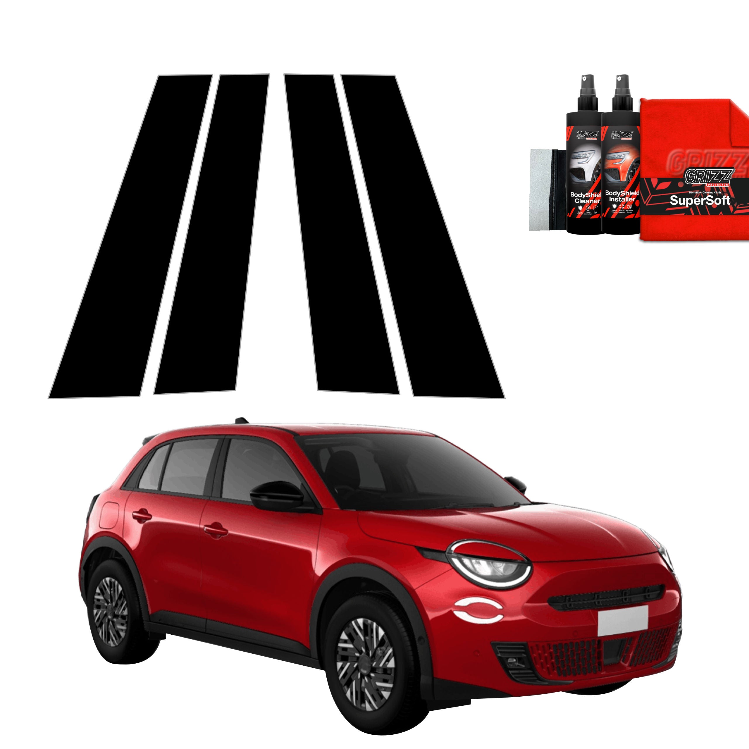 4in1 Schwarze Grizz Protector schutzfolie für B-C-Säule - Fiat 600 (2023-2026)