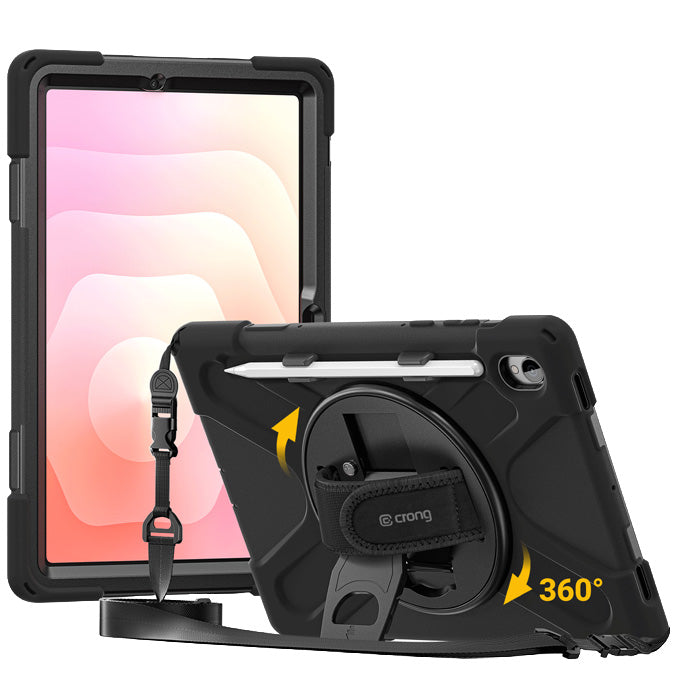 Hülle mit Schulterriemen, gepanzert für Galaxy Tab S11, Crong Defender Plus, schwarz
