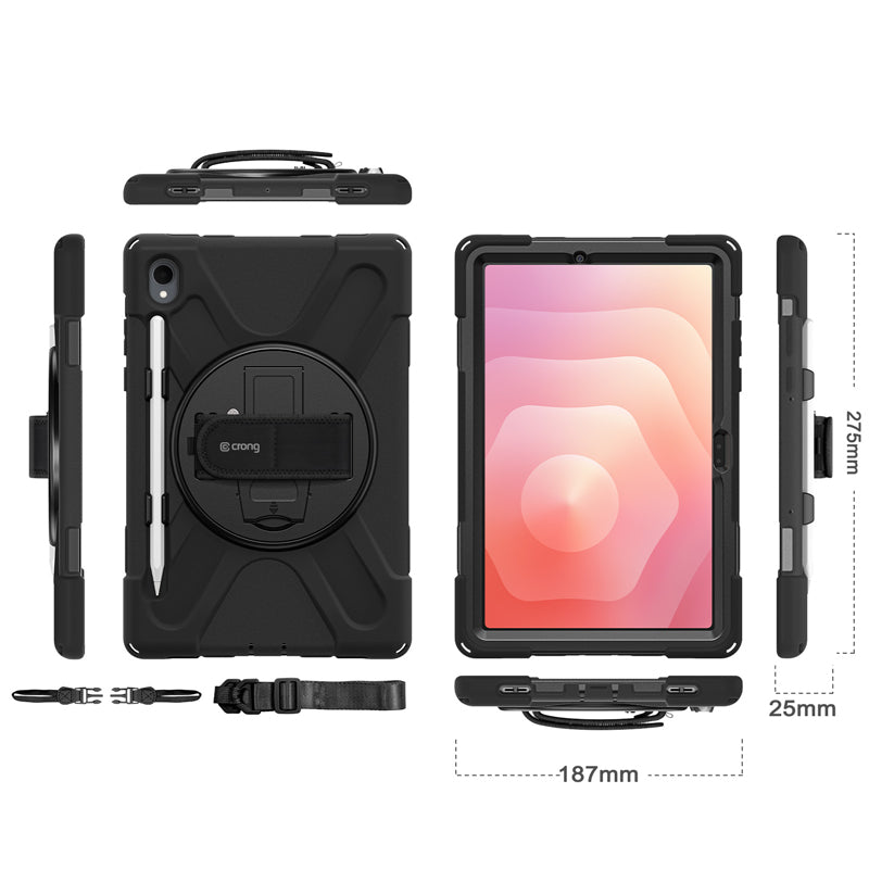 Hülle mit Schulterriemen, gepanzert für Galaxy Tab S11, Crong Defender Plus, schwarz