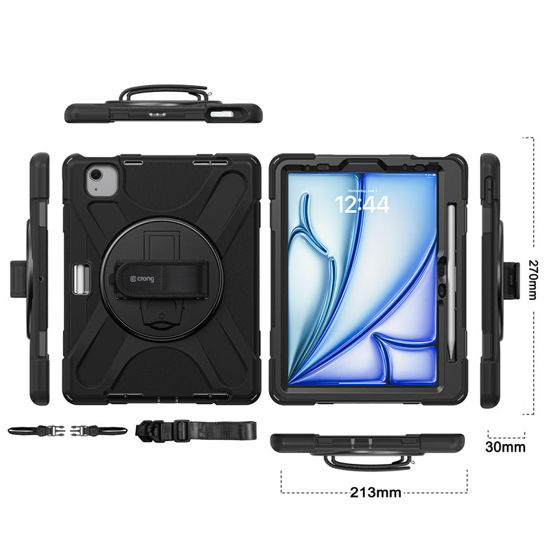 Hülle gepanzert für iPad Air 11" / 10.9" 2020-2026 / Pro 11" 2018-2022, Crong Defender Plus, schwarz
