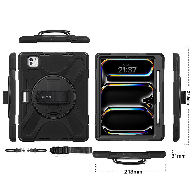 Hülle gepanzert für iPad Pro 11 M5 2025, M4 2024, Crong Defender Plus, schwarz