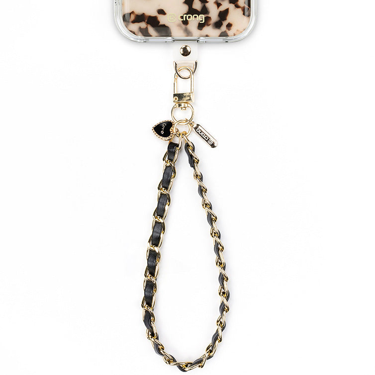 Universal-Handyband für das Handgelenk, Crong Phone Charm, Goldfarbene schwarze Kette