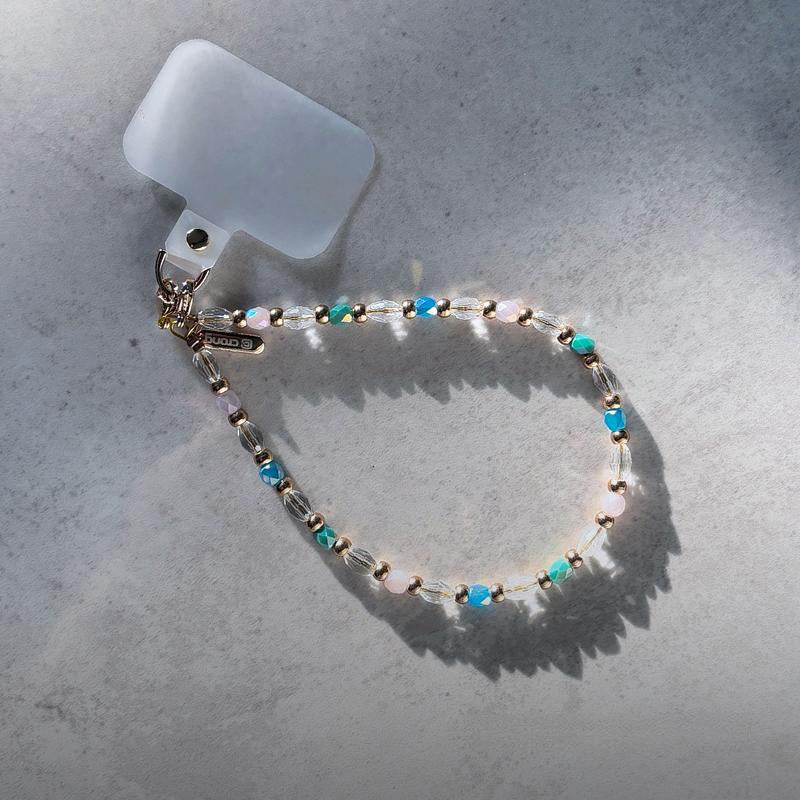 Universal-Handyband für das Handgelenk, Crong Phone Charm, goldfarben mit bunten Perlen