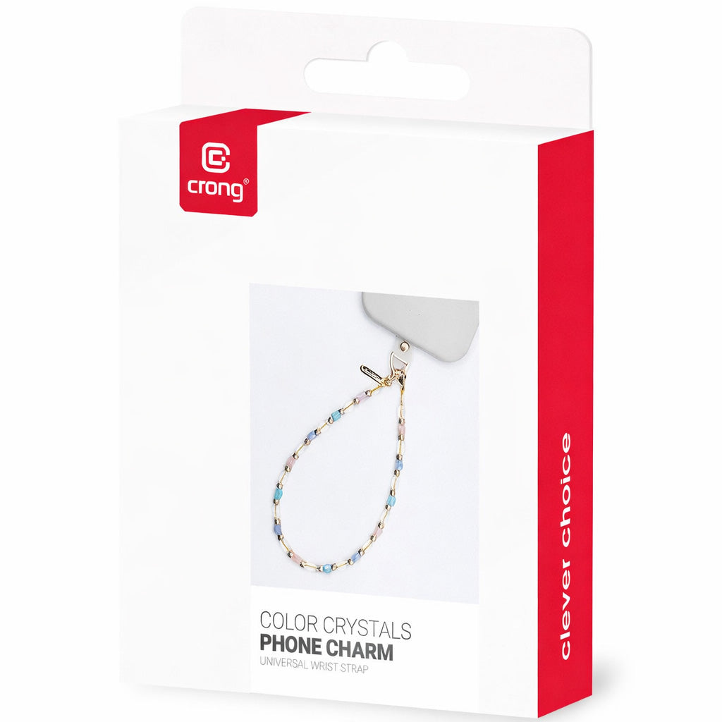 Universal-Handyband für das Handgelenk, Crong Phone Charm, goldfarben mit bunten Perlen