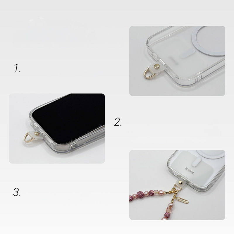 Universal-Handyband für das Handgelenk, Crong Phone Charm, silberfarben mit weißen Perlen