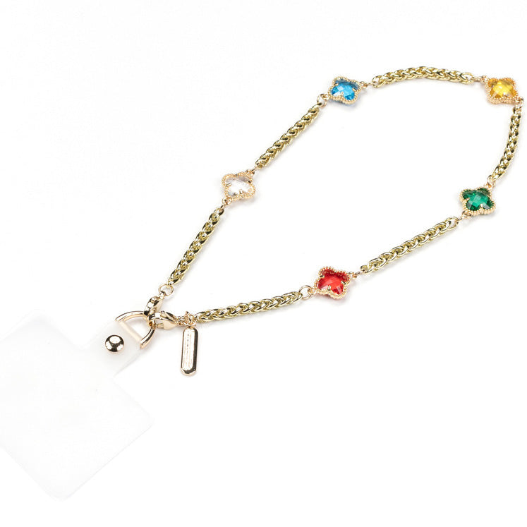 Universal-Handyband für das Handgelenk, Crong Phone Charm, eine goldene Kette mit bunten Steinen