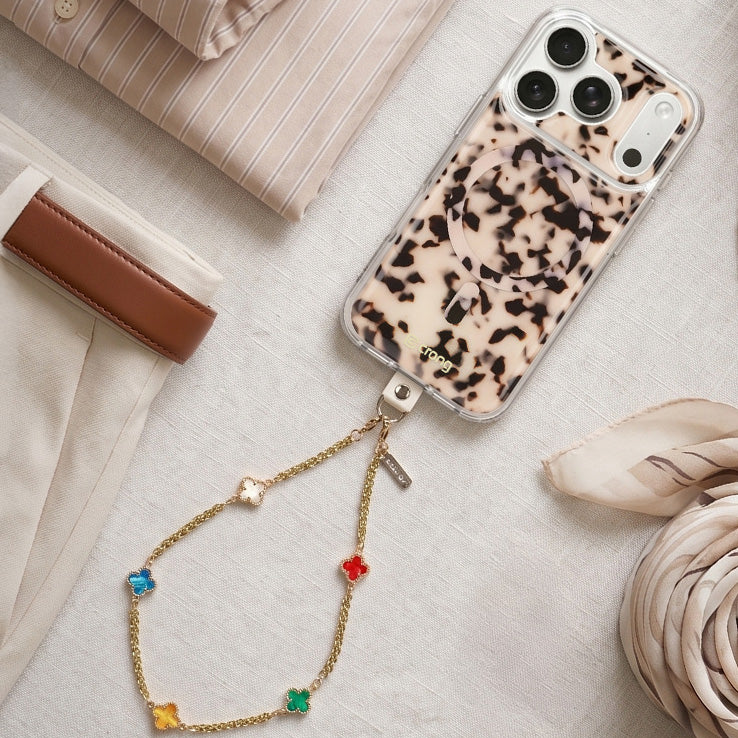 Universal-Handyband für das Handgelenk, Crong Phone Charm, eine goldene Kette mit bunten Steinen