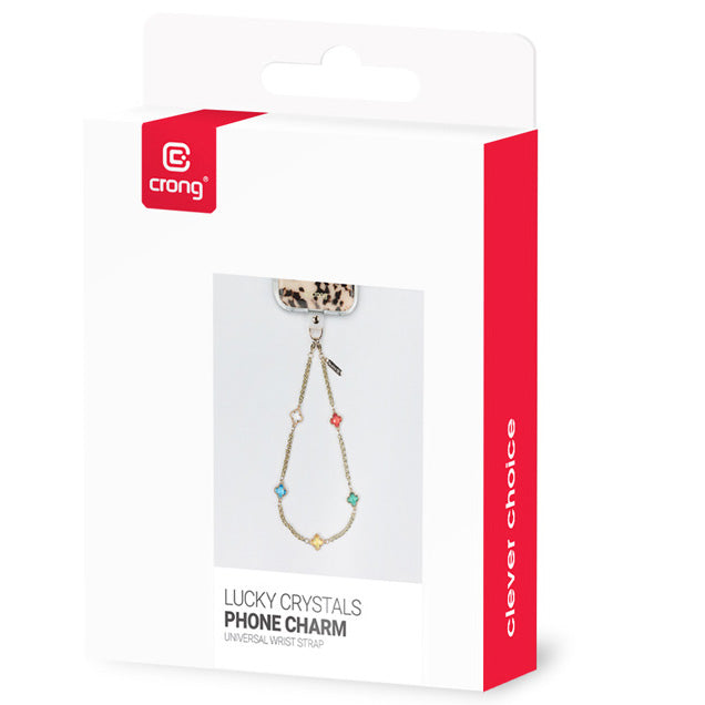 Universal-Handyband für das Handgelenk, Crong Phone Charm, eine goldene Kette mit bunten Steinen