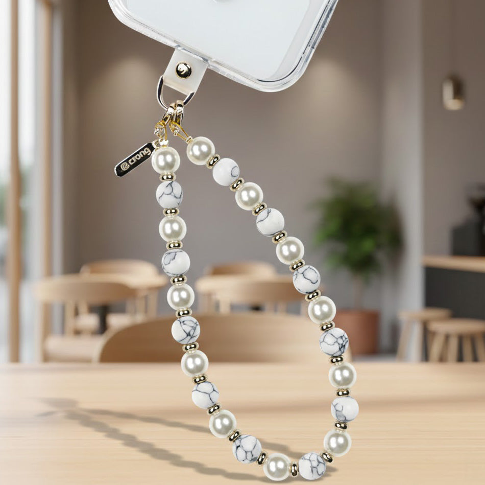 Universal-Handyband für das Handgelenk, Crong Phone Charm, Gold mit Marmorperlen