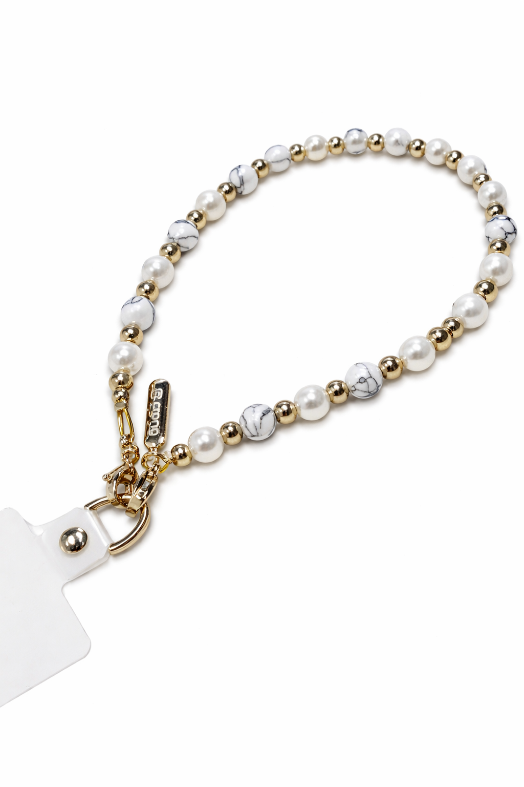 Universal-Handyband für das Handgelenk, Crong Phone Charm, Gold mit Marmorperlen