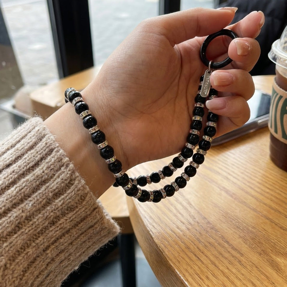 Universal-Handyband für das Handgelenk, Crong Phone Charm, schwarz mit Kristalle