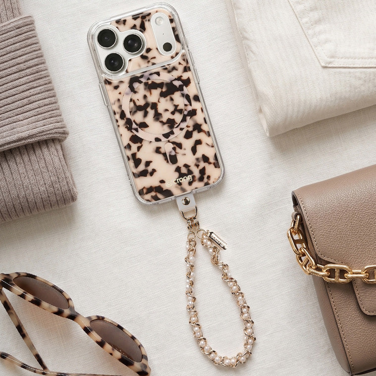 Universal-Handyband für das Handgelenk, Crong Phone Charm, eine Kette mit white pearls