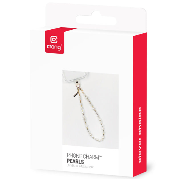 Universal-Handyband für das Handgelenk, Crong Phone Charm, weiße und goldene Perlen