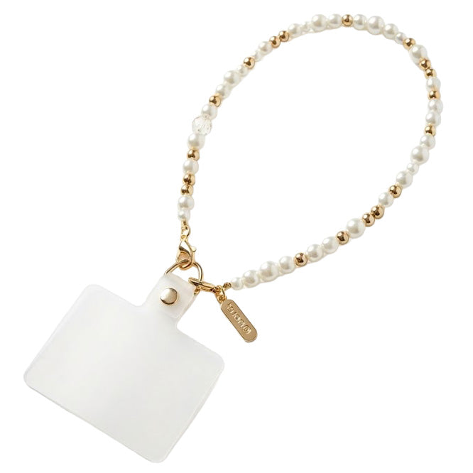Universal-Handyband für das Handgelenk, Crong Phone Charm, weiße und goldene Perlen