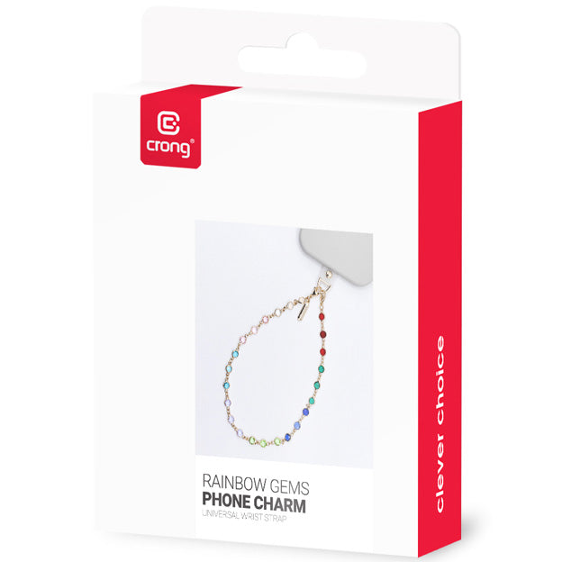 Universal-Handyband für das Handgelenk, Crong Phone Charm, goldfarben mit bunten Steinen