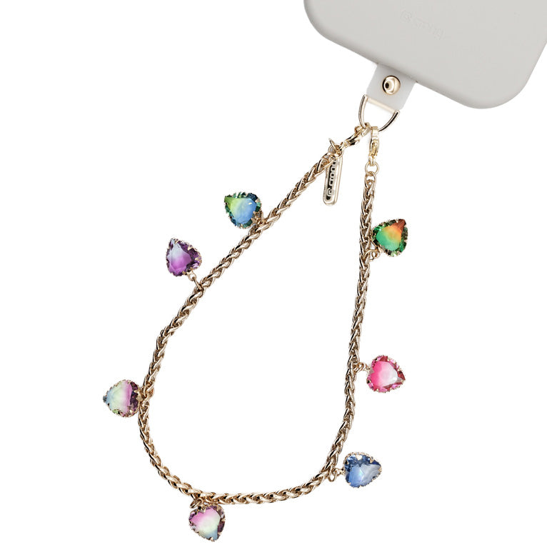 Universal-Handyband für das Handgelenk, Crong Phone Charm, goldfarben mit bunten Herzen