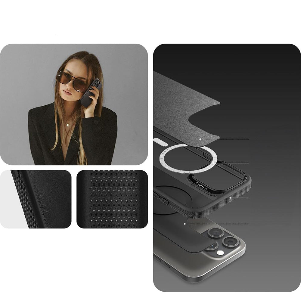 Handyhülle für iPhone 16 Pro, Spigen Cyrill Kajuk Classic Charm Mag mit MagSafe, Schwarz
