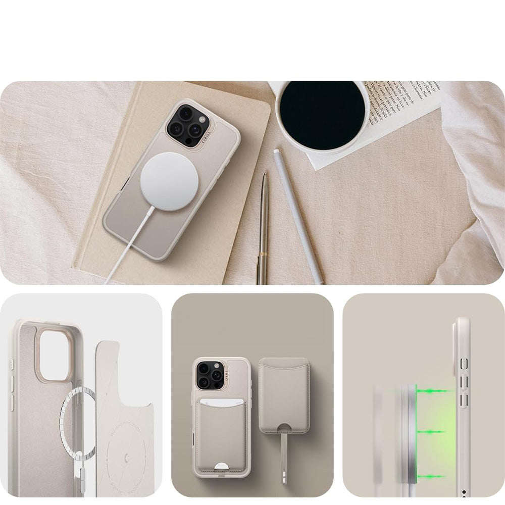 Handyhülle für iPhone 16 Pro, Spigen Cyrill Kajuk Classic Charm Mag mit MagSafe, Beige