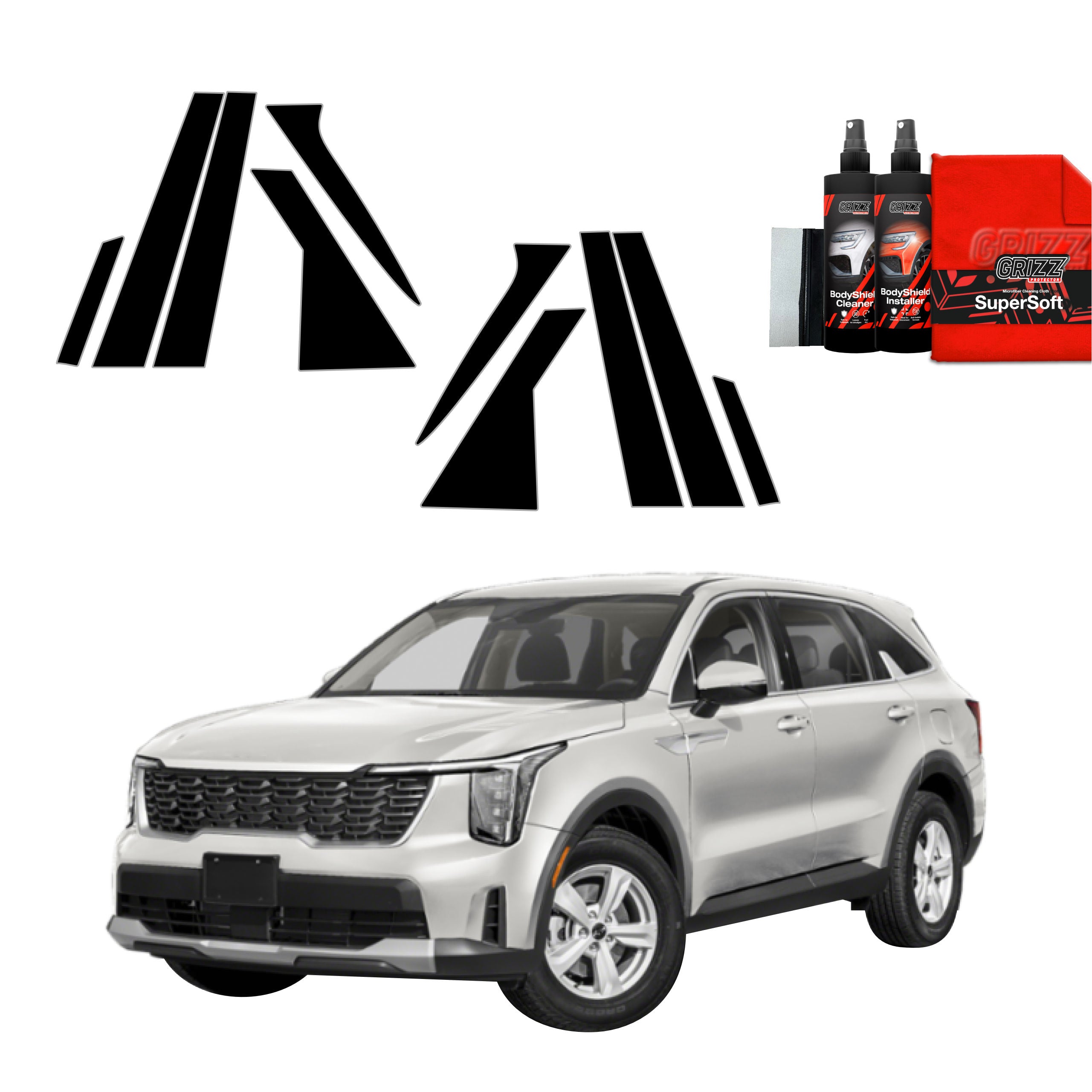 10in1 Schwarze Grizz Protector schutzfolie für A-B-C-Säule - Kia Sorento (2023-2026)
