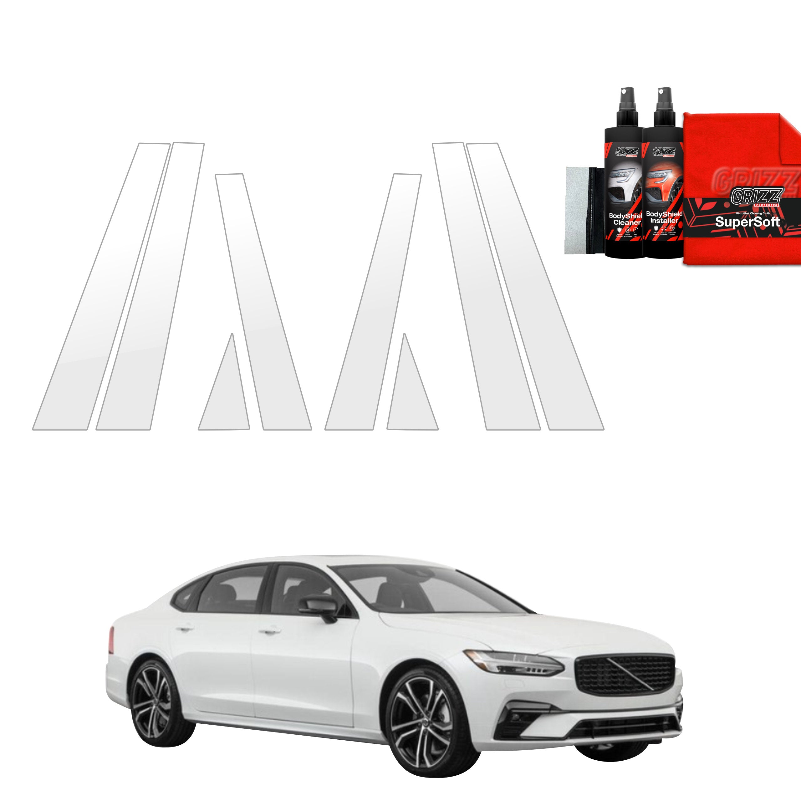 8in1 Schutzfolie Grizz Protector für B-C-Säule - Volvo S90 Sedan 5D (2016-2020)