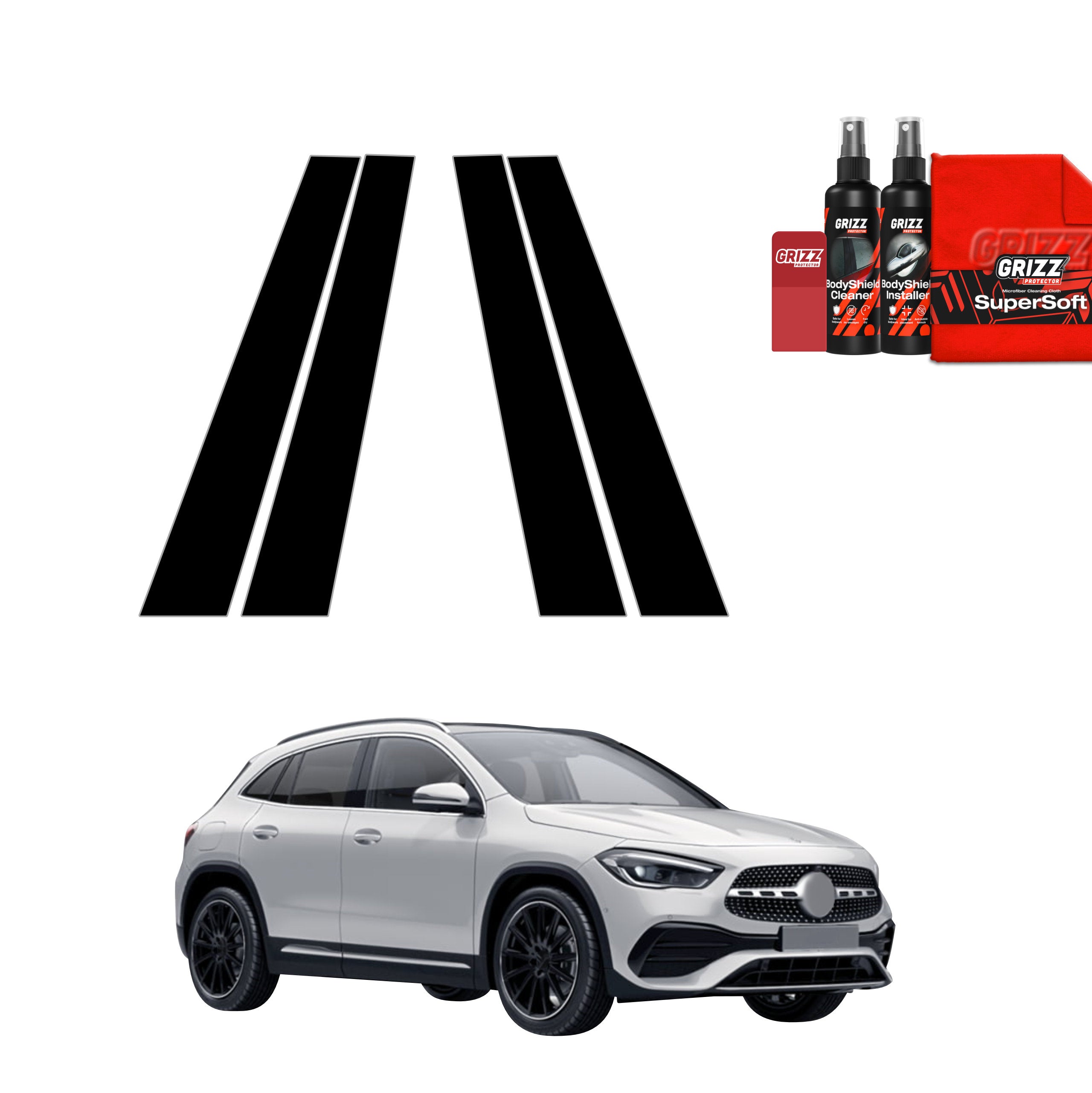 4in1 Schwarze Grizz Protector schutzfolie für B-C-Säule - Mercedes GLA 200 (2020-2026)