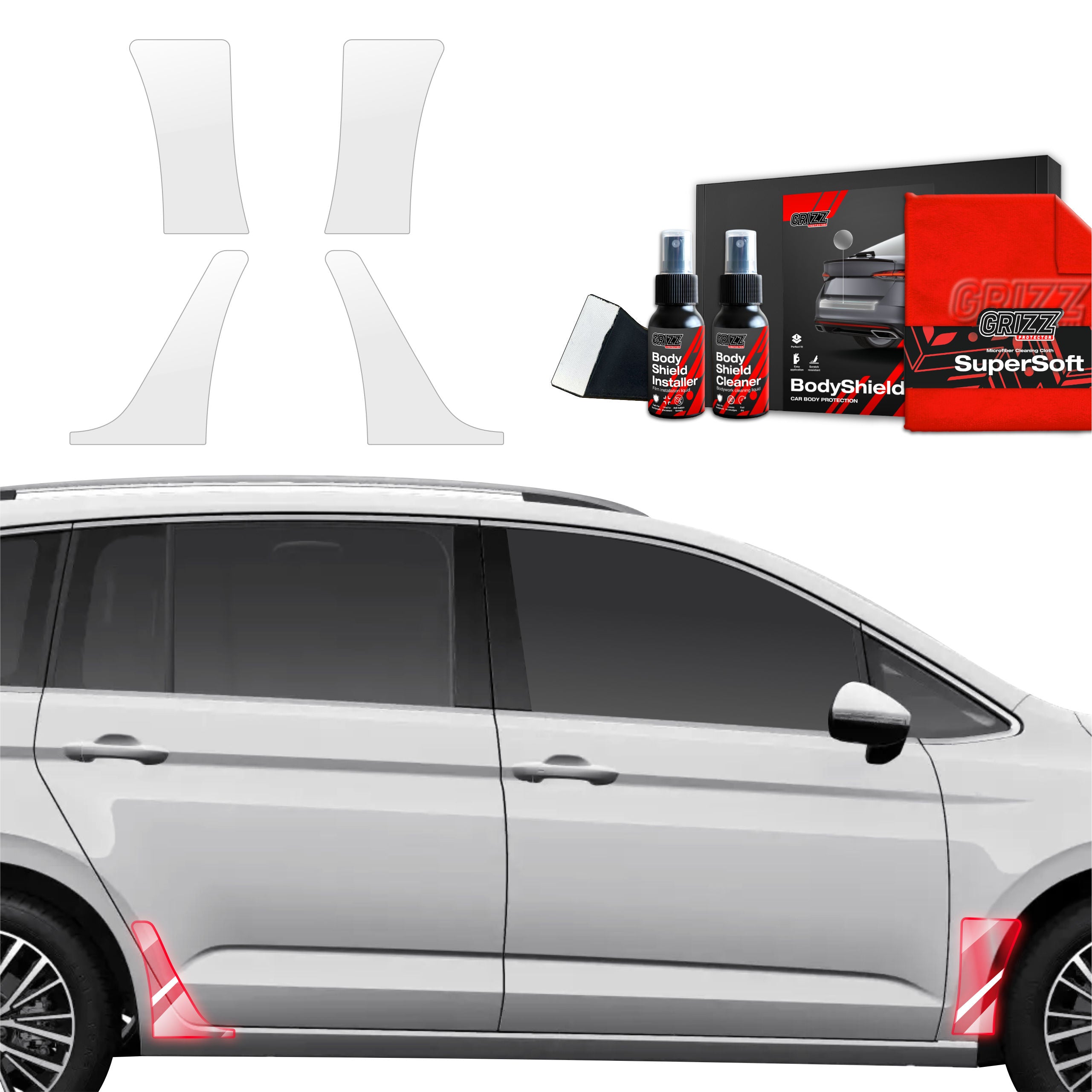 4in1 Schutzfolie Grizz Protector für hinteren & vorderen Seitenschweller - Volkswagen VW Touran (2024-2026)