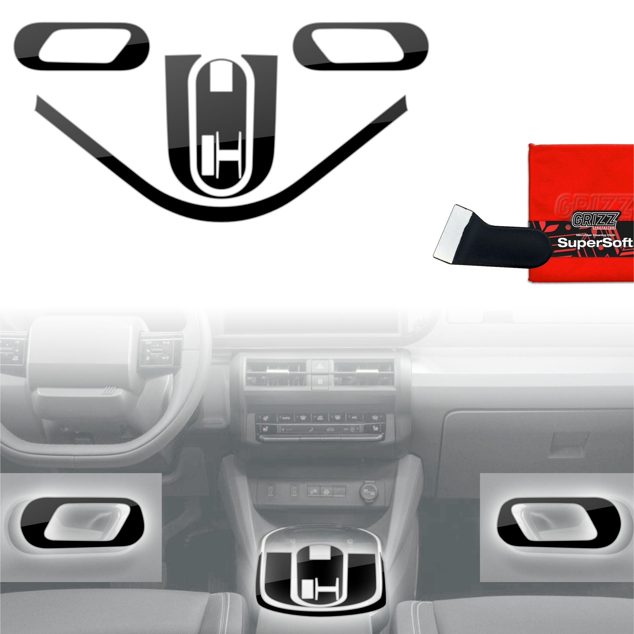 5in1 Schutzfolien Grizz Protector für Mittelkonsole - Fiat Grande Panda (2025-2026) Schwarz Glanz