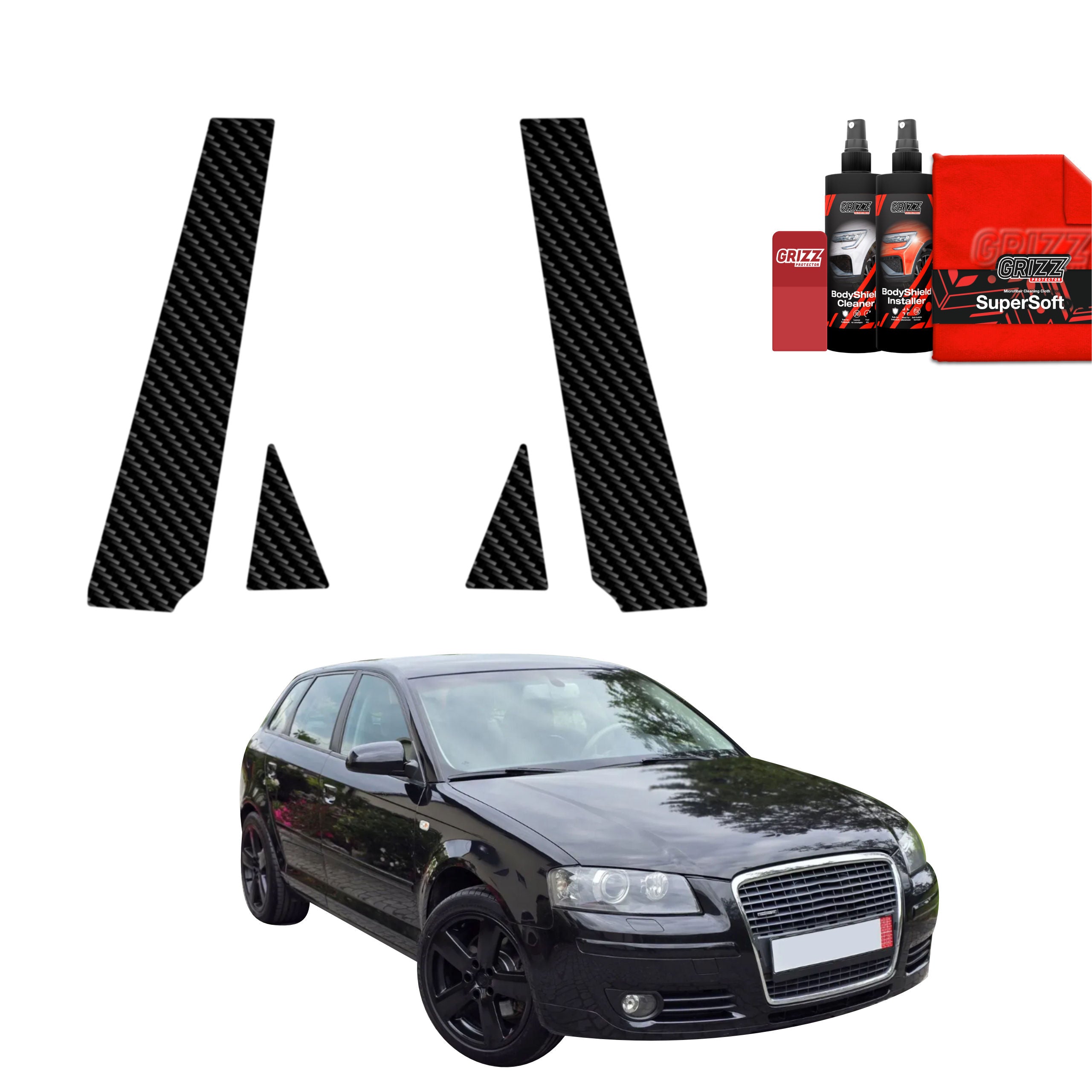 4in1 Kohlenstoff Schutzfolie Grizz Protector für B-C-Säule - Audi A3 8P Hatchback 5D (2003-2008)