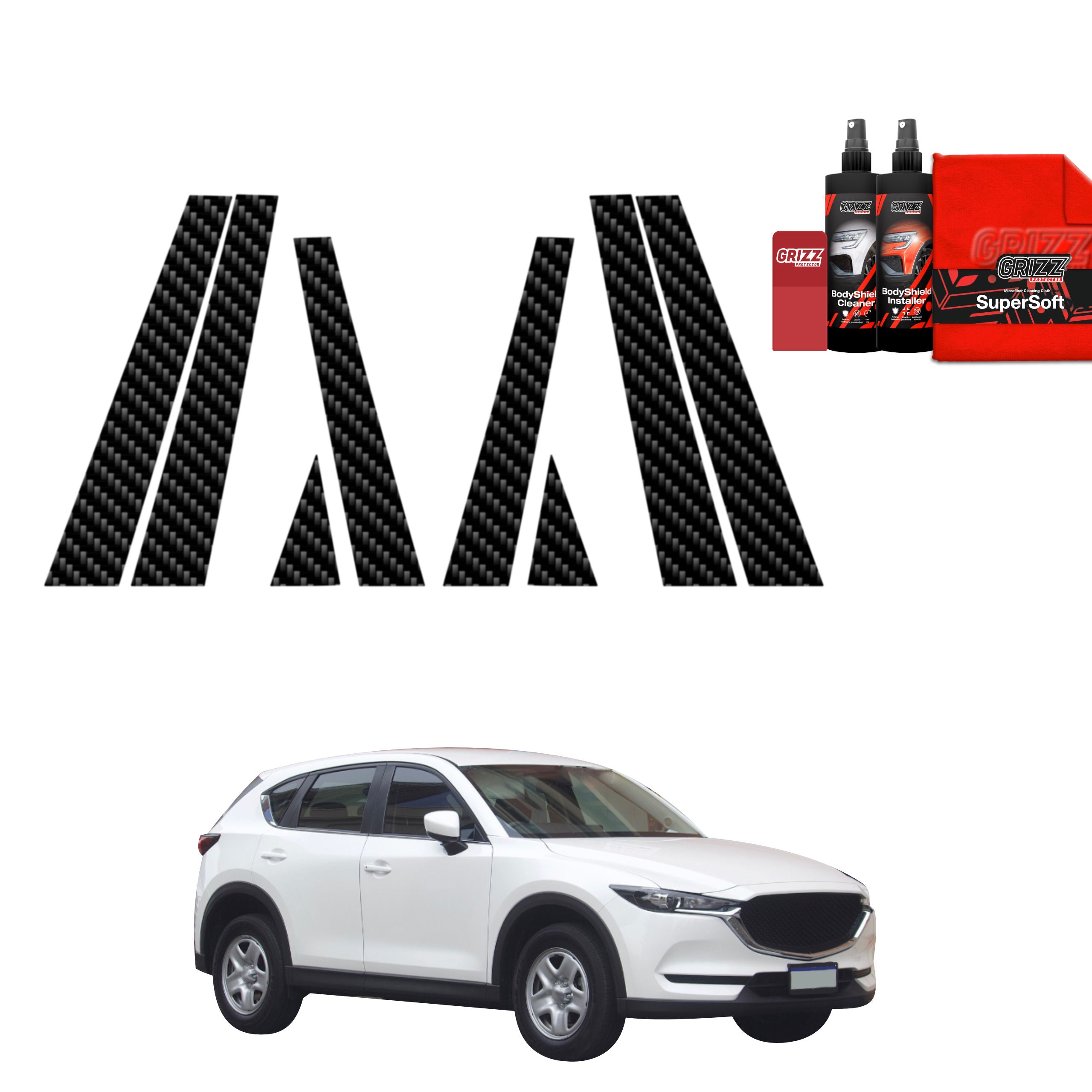 8in1 Kohlenstoff Schutzfolie Grizz Protector für B-C-Säule - Mazda CX5 KF (2016-2026)