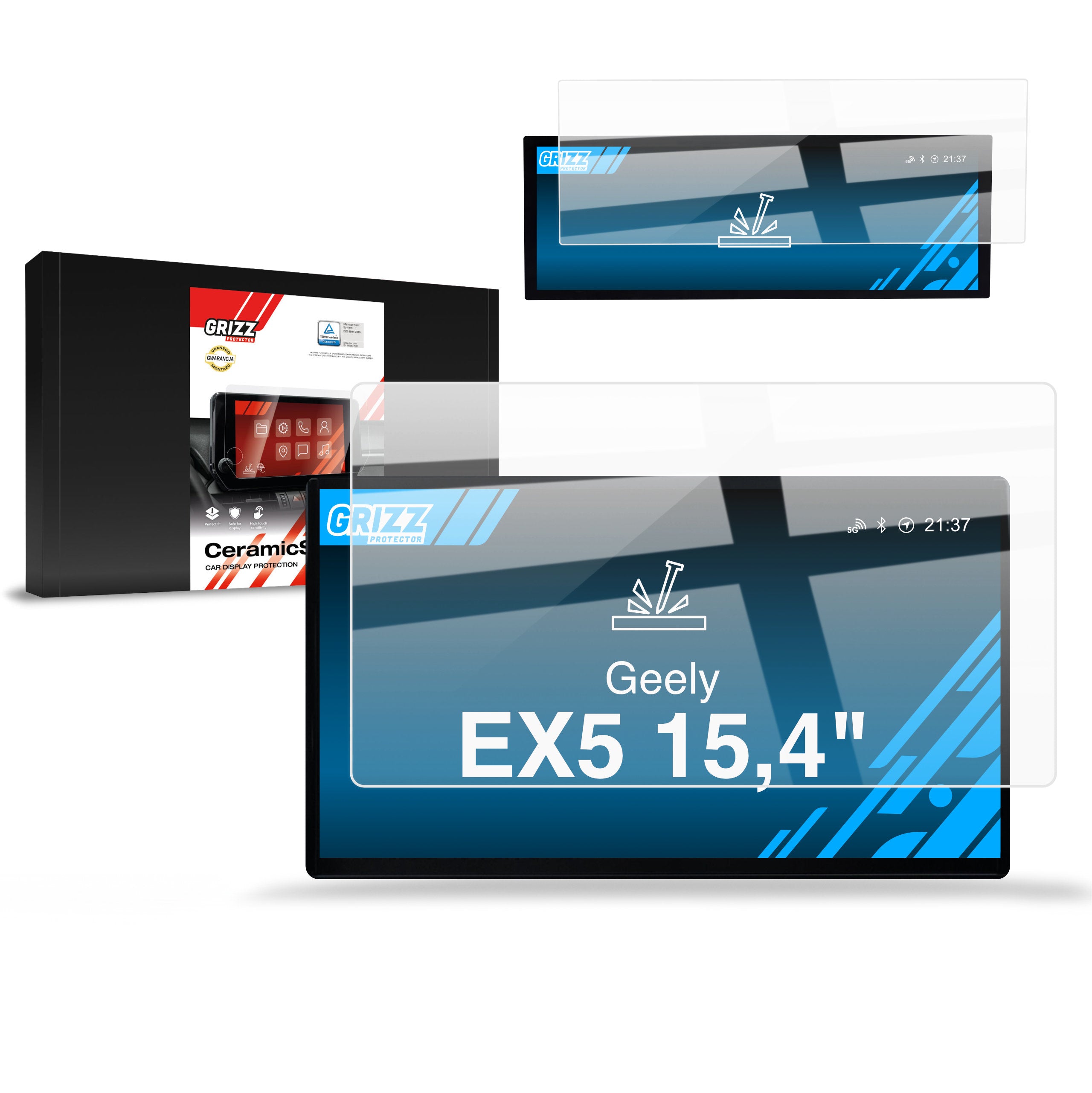 Keramische Autodisplayfolie 2in1 für Geely EX5 15,4" (2024-2026), Grizz Protector