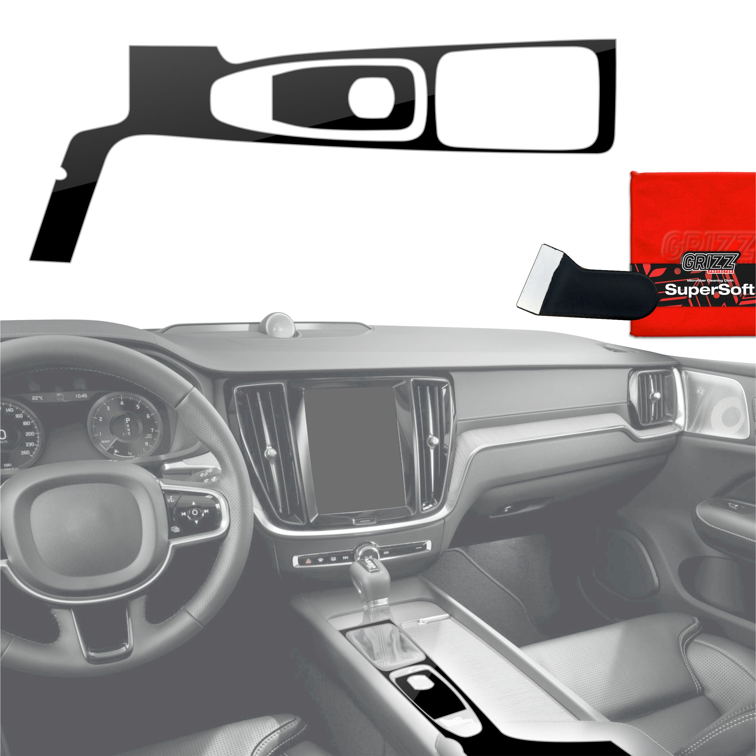 2in1 Schutzfolien Grizz Protector für Mittelkonsole - Volvo XC90 D4 (2017-2018) Schwarz Glanz