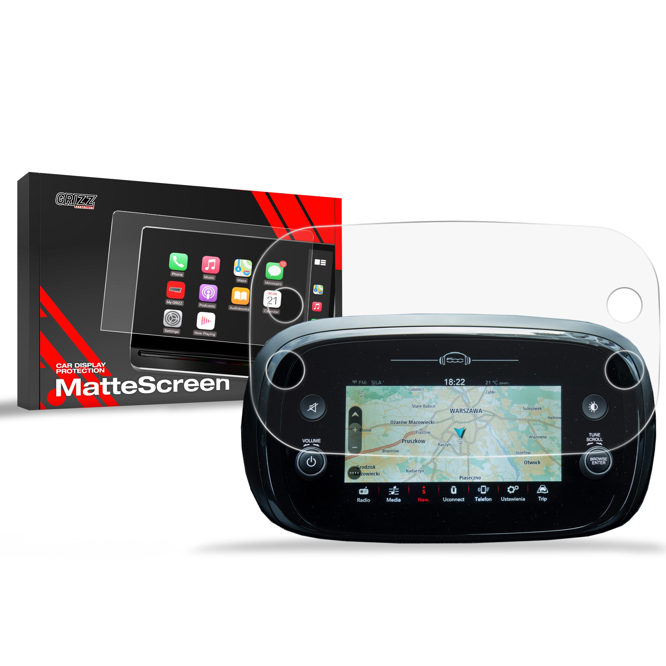 Matte Autodisplayfolie für Fiat 500 X 7" (2020-2026), Grizz Protector