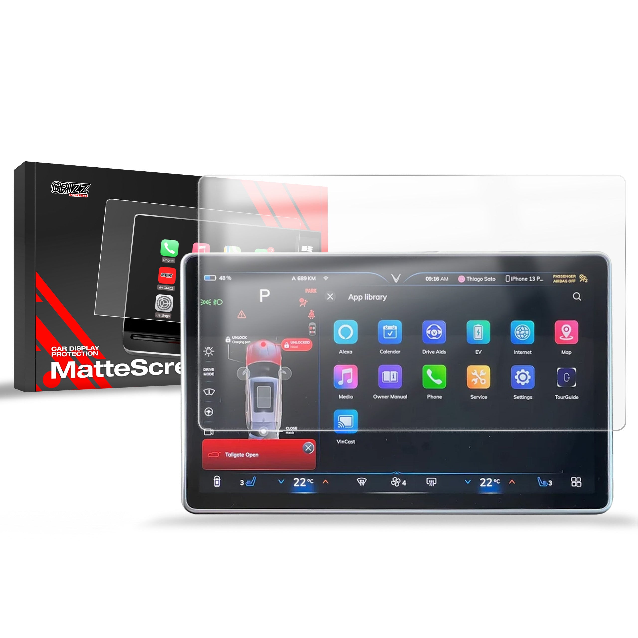 Matte Autodisplayfolie für VinFast VF8 15,6" (2022-2026), Grizz Protector