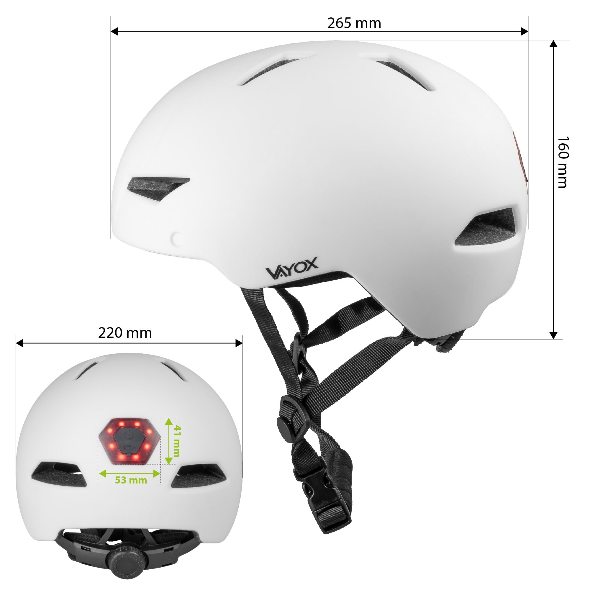 Fahrradhelm mit LED-Licht, Vayox Street VA0423WMM 55-58 cm, Weiss