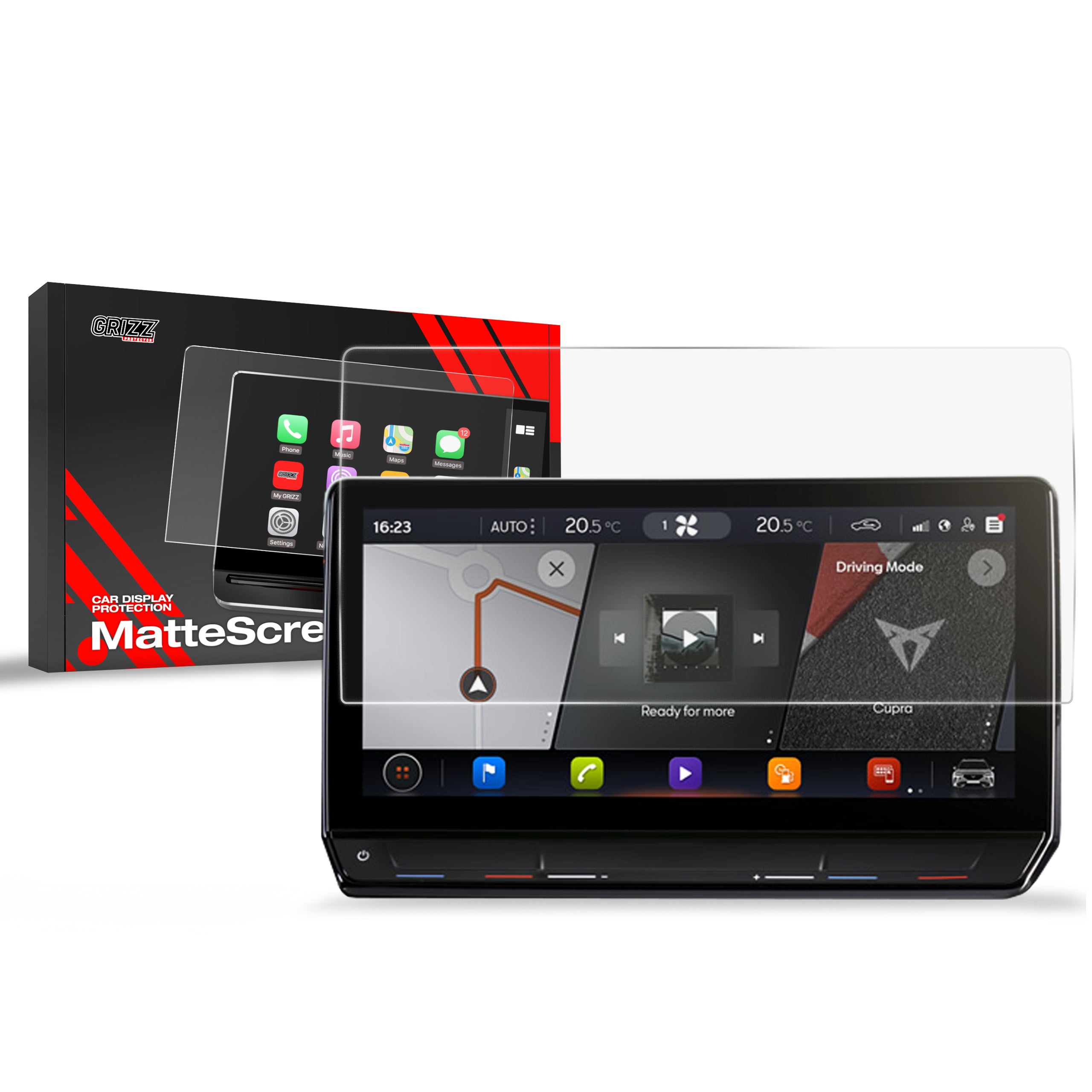 Matte Autodisplayfolie für Cupra Formentor 12" (2020-2024), Grizz Protector, 2 Stück