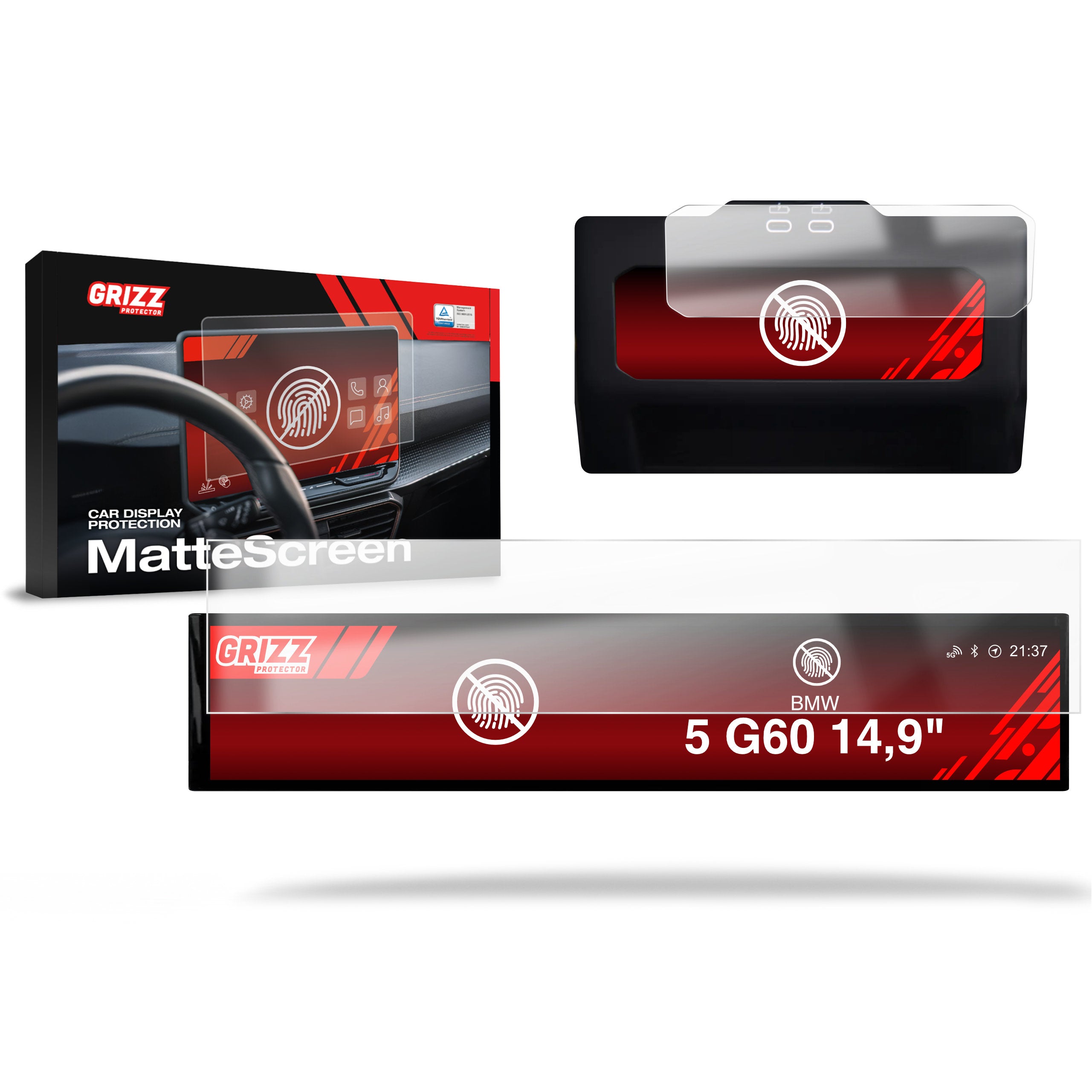Matte Autodisplayfolie 2in1 für BMW 5 G60 (2023-2024), Grizz Protector