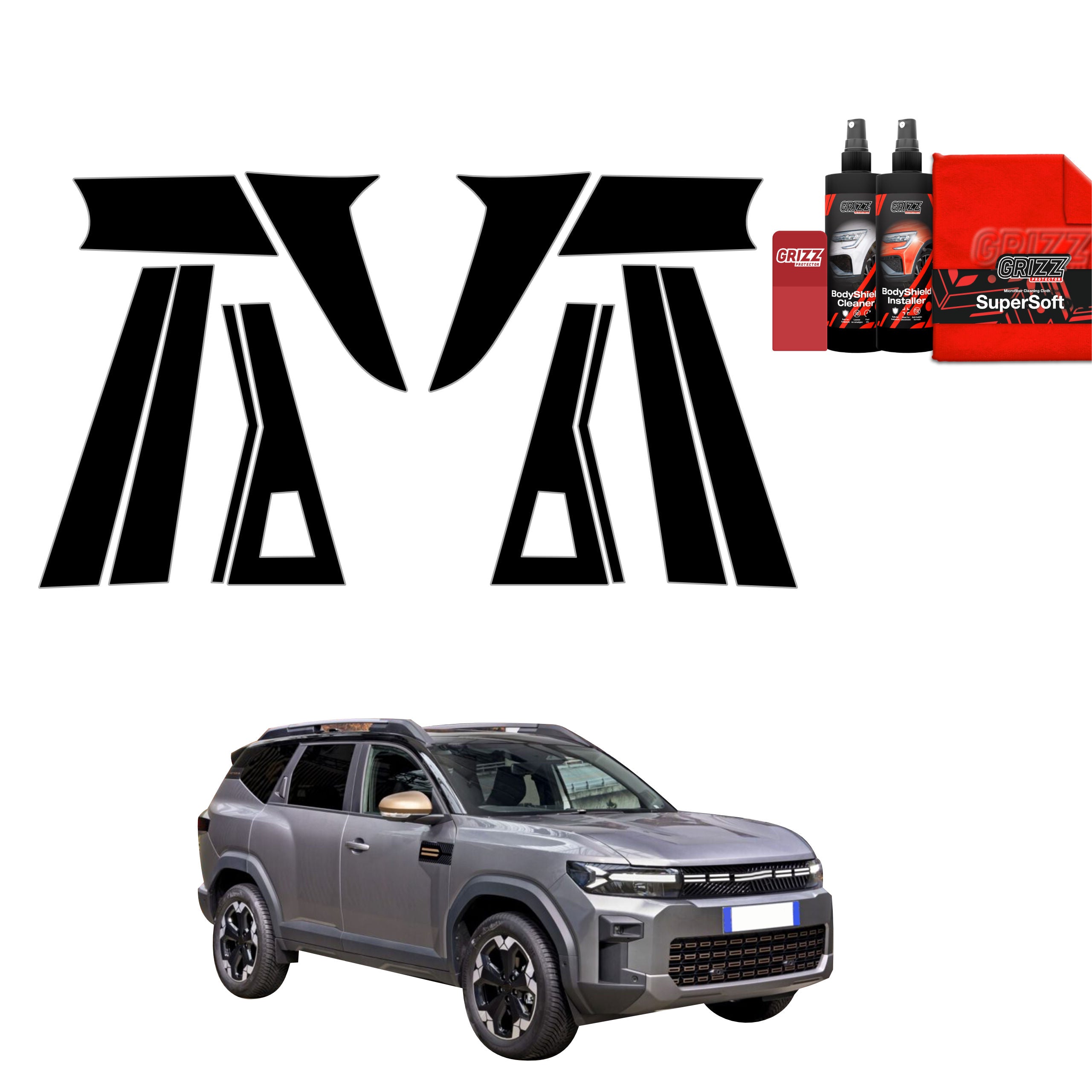 12in1 Schwarze Grizz Protector schutzfolie für A-B-C-Säule - Dacia Bigster (2025-2026)