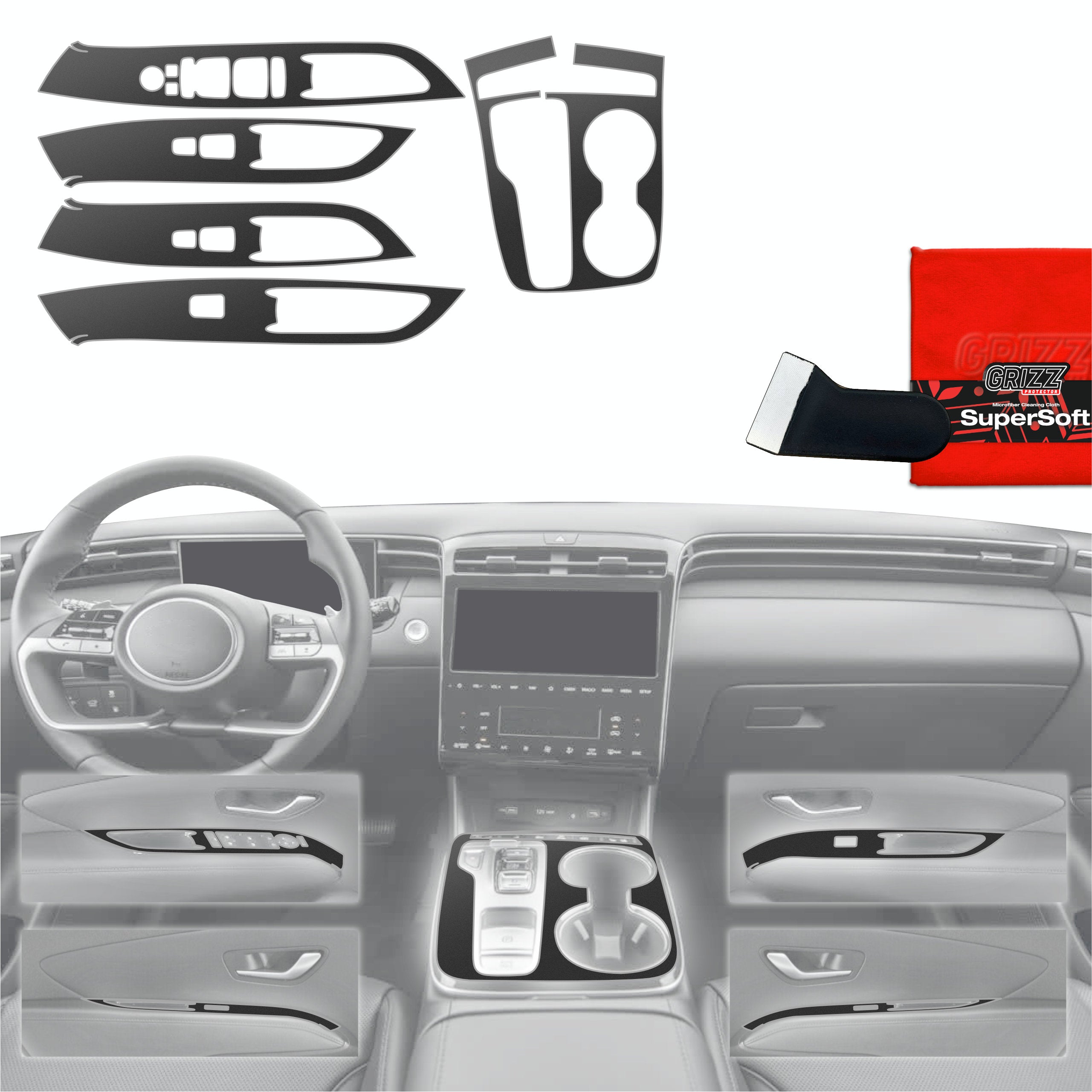 5in1 Schutzfolien Grizz Protector für Mittelkonsole - Hyundai Tucson N-Line (2021-2024) Schwarz Matt Antifingerprint