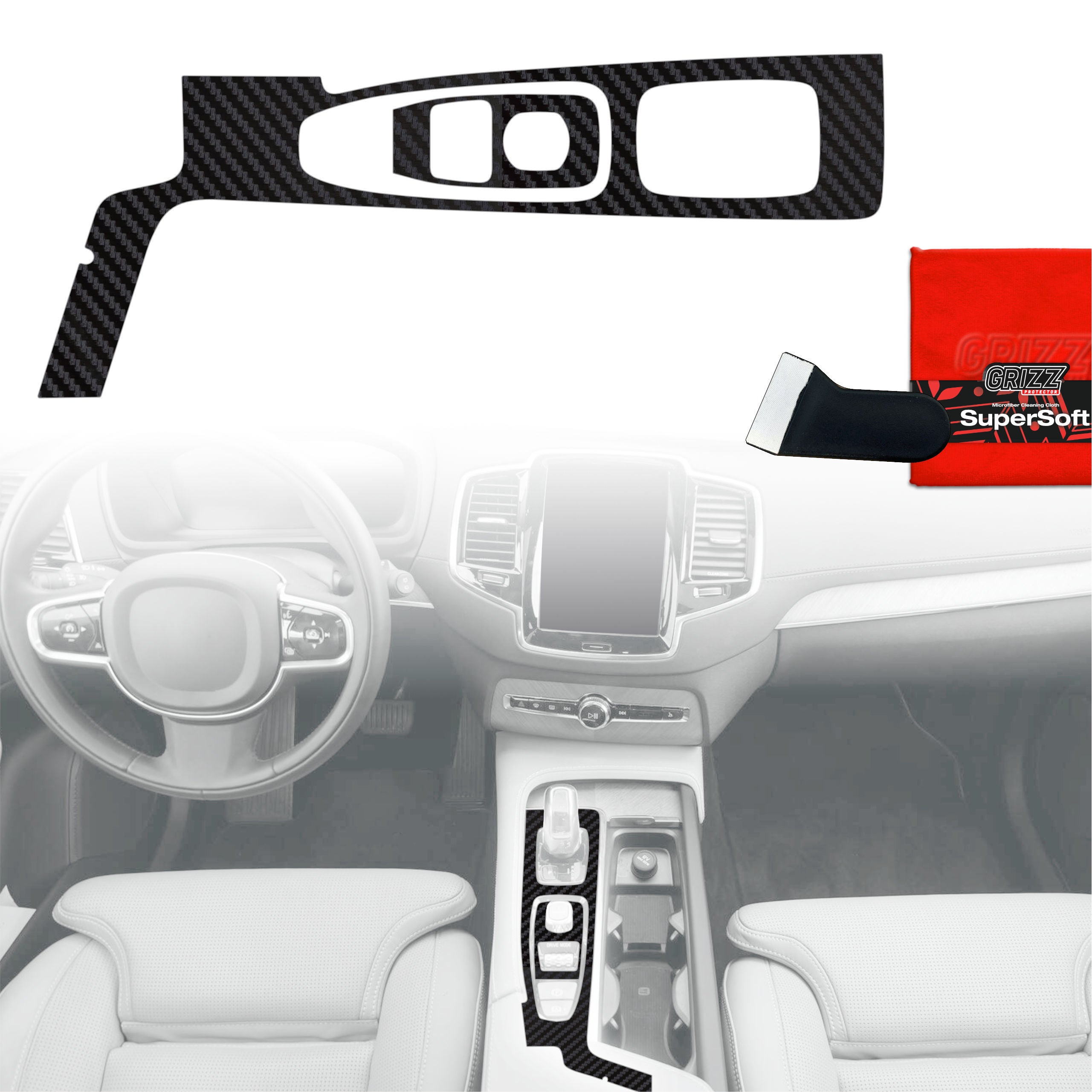 2in1 Schutzfolien Grizz Protector für Mittelkonsole - Volvo XC90 D5 Drive Mode (2020-2021) Carbon Optik Matt Antifingerprint