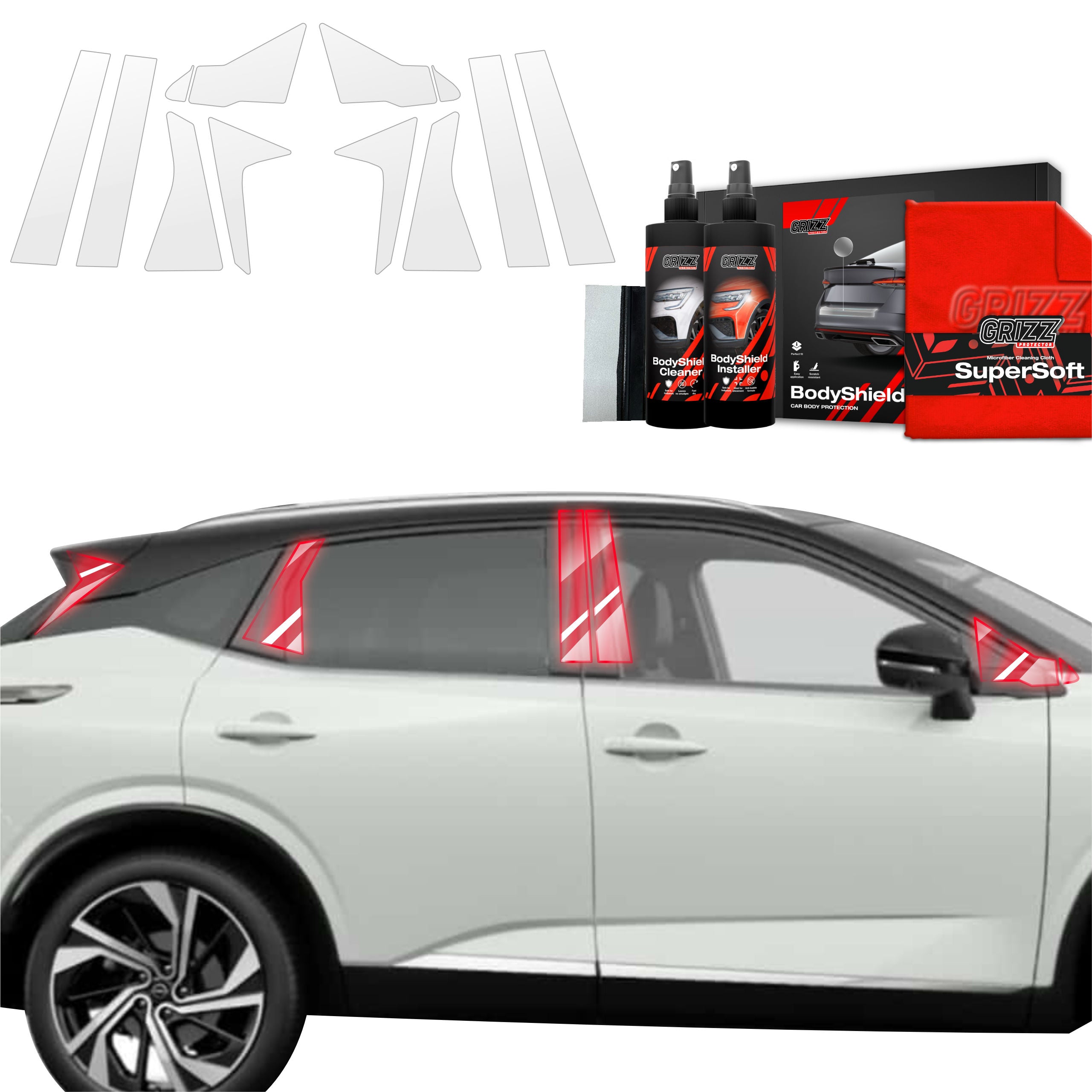 10in1 Schutzfolie Grizz Protector für A-B-C-Säule - Nissan Qashqai 3 (2021-2024)
