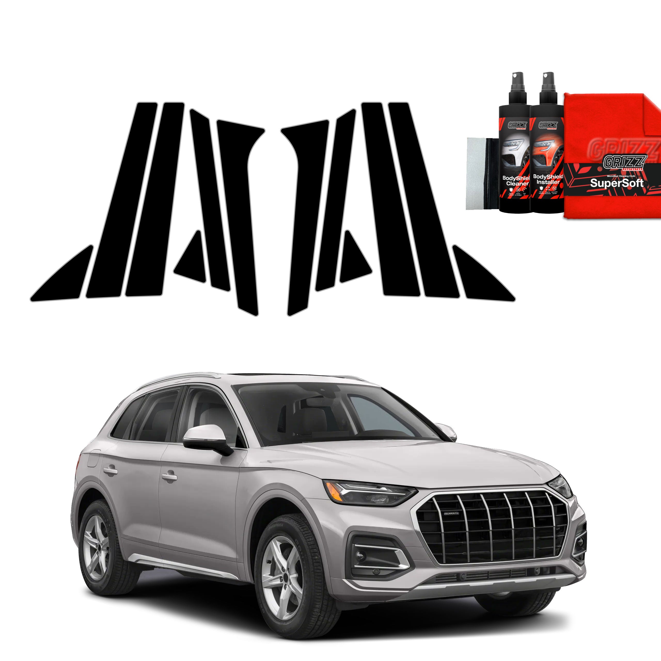 12in1 Schwarze Grizz Protector schutzfolie für A-B-C-Säule - Audi Q5 (2020-2025)