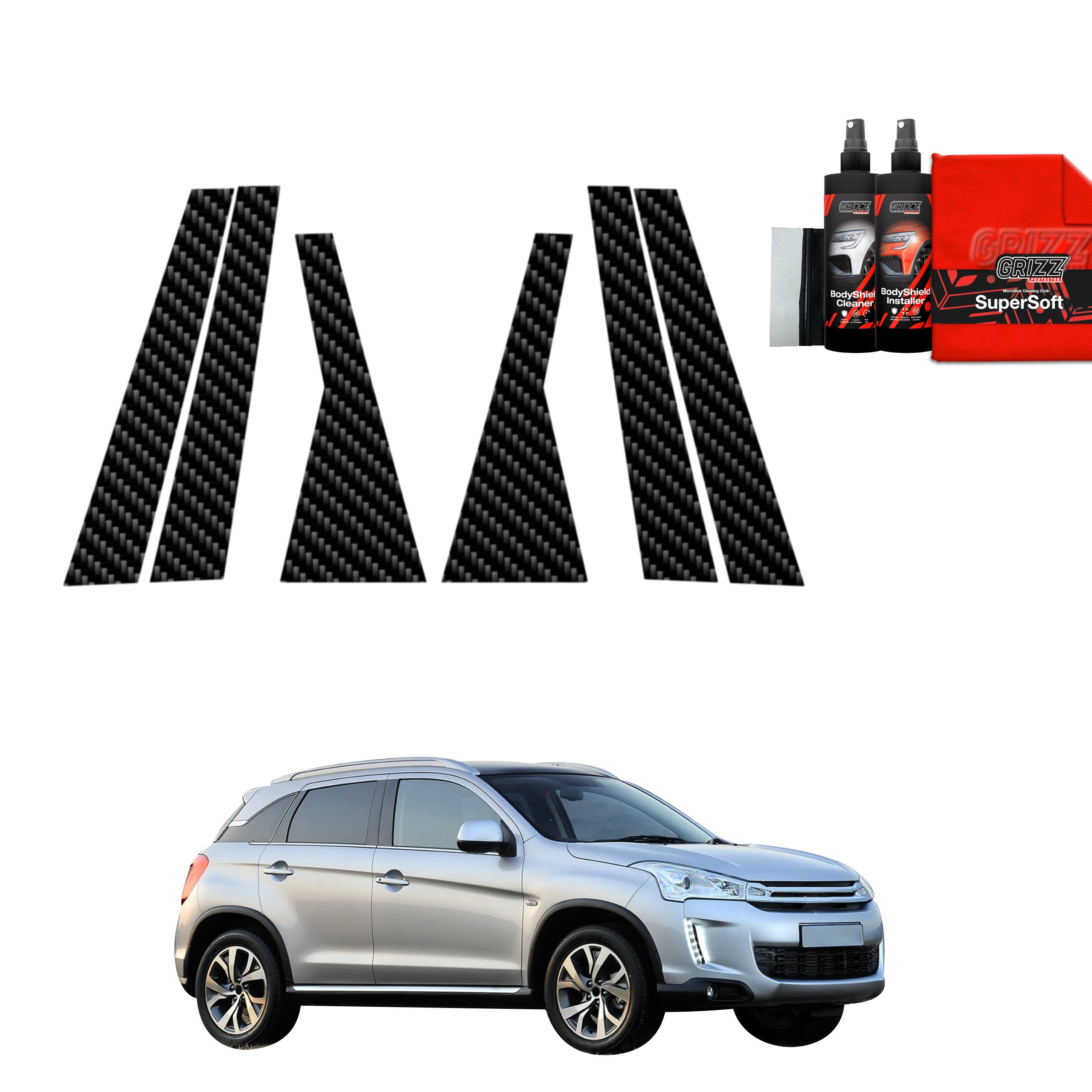 6in1 Kohlenstoff Schutzfolie Grizz Protector für B-C-Säule - Citroen C4 Aircross (2012-2017)