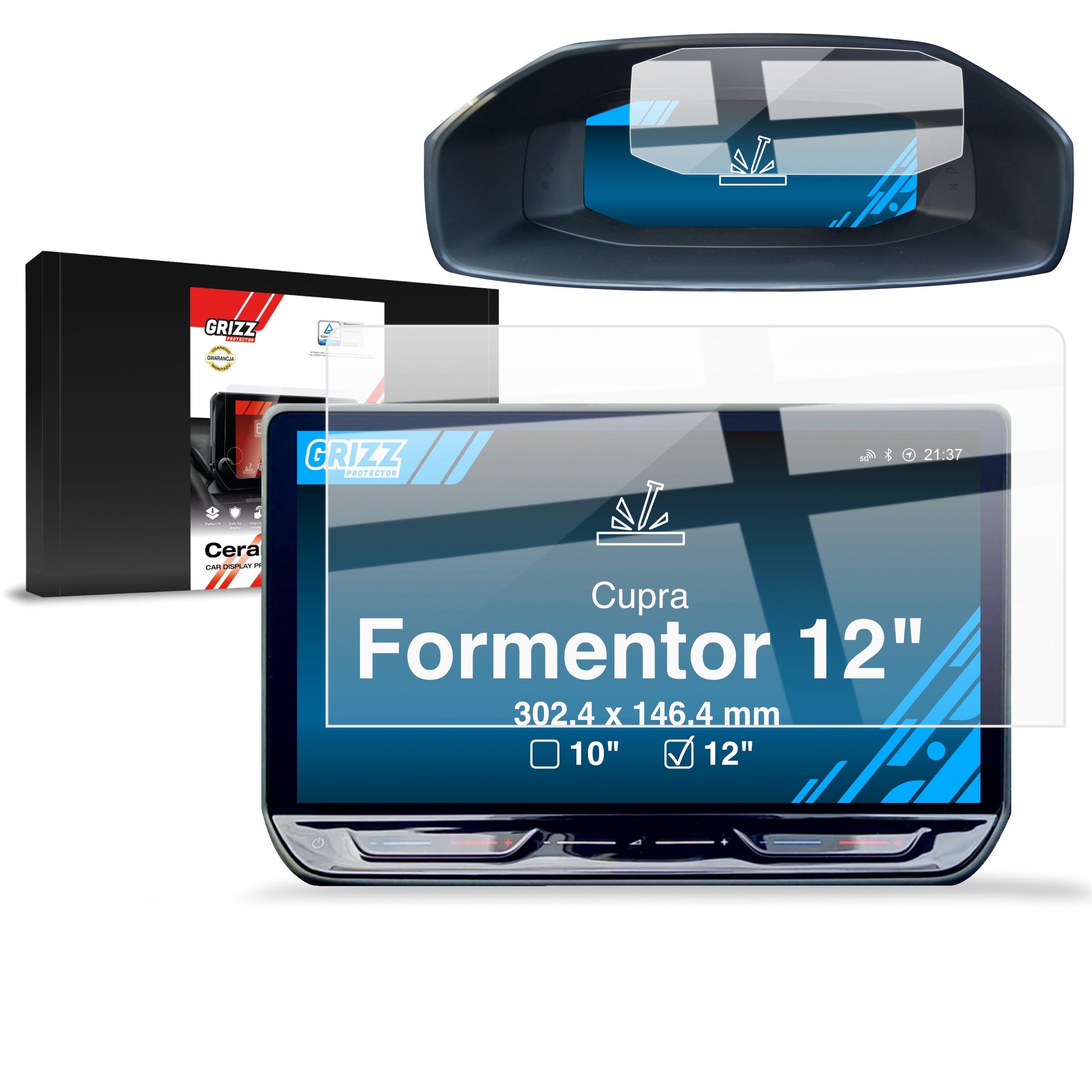 Keramische Autodisplayfolie 2in1 für Cupra Formentor 12" (2020-2024), Grizz Protector