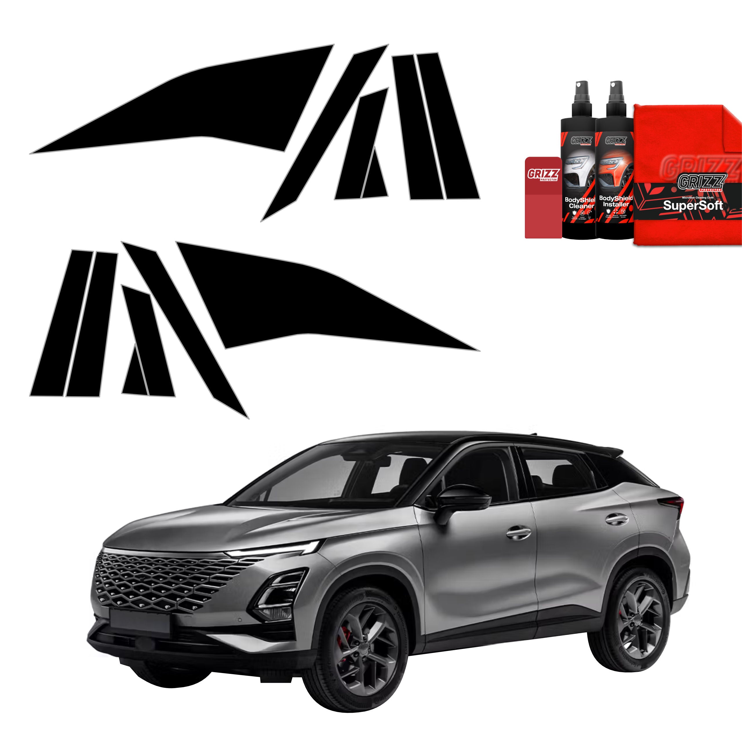 12in1 Schwarze Grizz Protector schutzfolie für A-B-C-Säule - OMODA 5 Facelift (2024-2026)