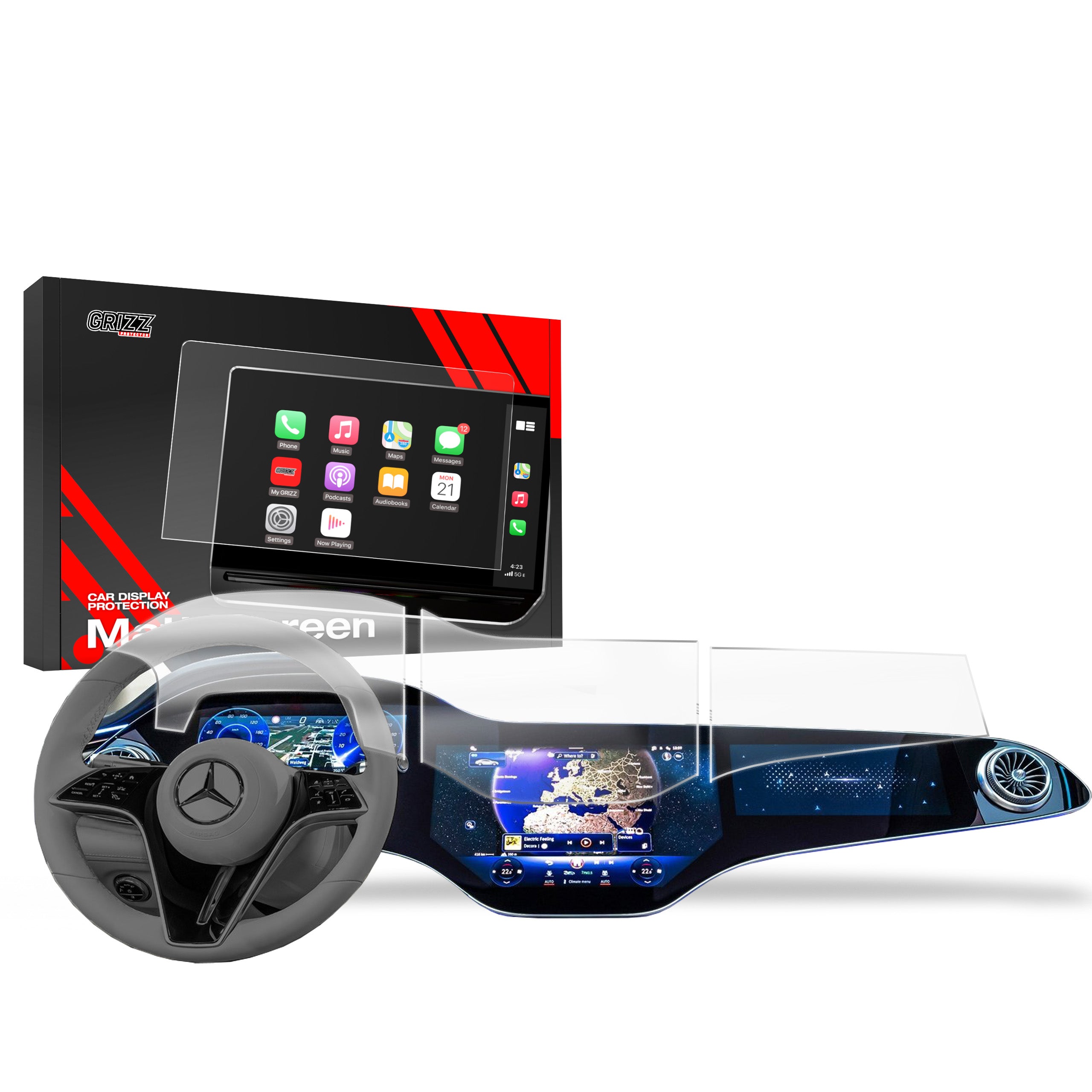 Matte Autodisplayfolie 3in1 für Mercedes EQS Hyperscreen (2021-2026), Grizz Protector