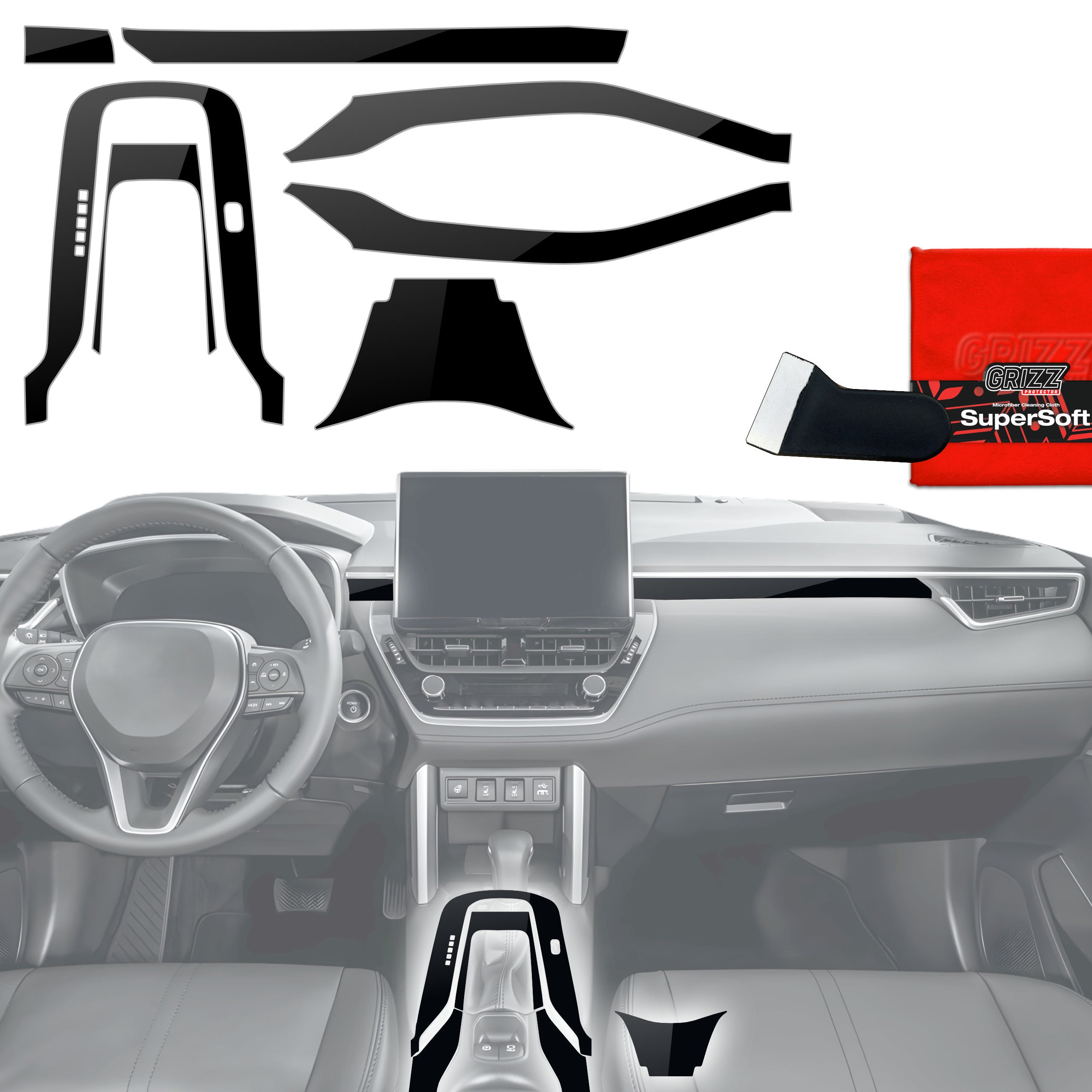 7in1 Schutzfolien Grizz Protector für Mittelkonsole - Toyota Corolla Cross (2019-2026) Schwarz Glanz